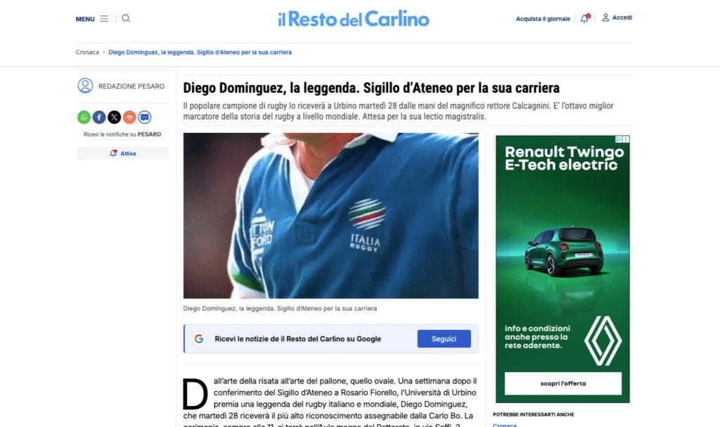 Articolo su sigillo dato a Diego Daniel Dominguez dall'università roi speaker